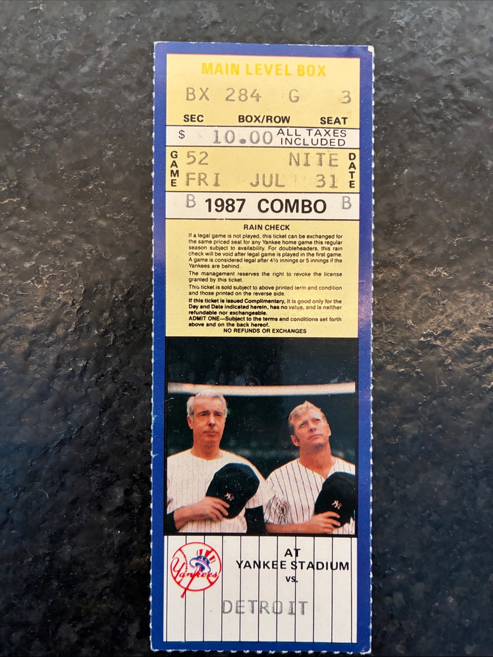 Vintage 1987 Combo Yankee Stadium Ticket vs Detroit